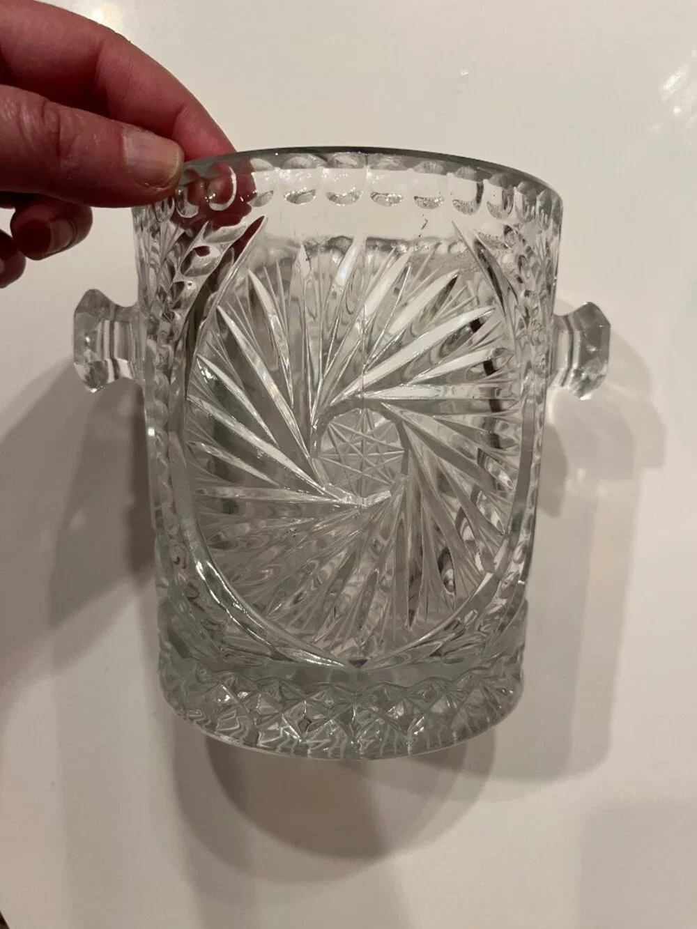 Vintage Heavy Cut Lead Crystal Ice Bucket Pinwheel Pattern Barware 5x5 Inches